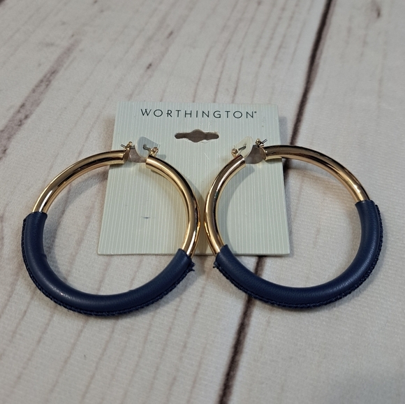 Worthington Gold Tone and Blue Hoop Earrings - Picture 1 of 2